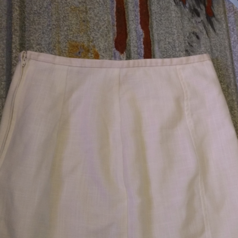 VINTAGE White Linen High Waisted Pleated Pencil Skirt - Picture 10 of 14